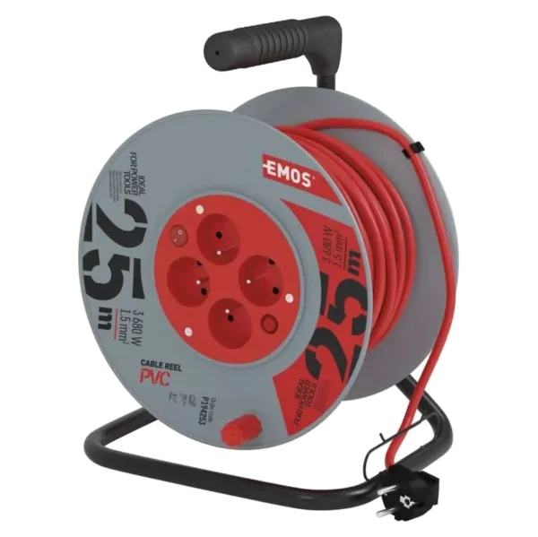 Przedłużacz Bębnowy 25 m 4x Gniazdo 230V PVC 1,5 mm² – Emos P194253
