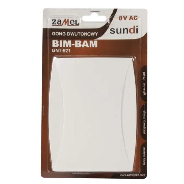 Gong dwutonowy BIM-BAM 8V biały GNT-921-BIA Zamel