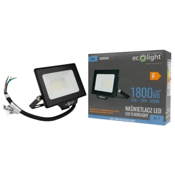 Naświetlacz LED 20W 6500K 1800lm IP65 NL-1 EcoLight EC20181