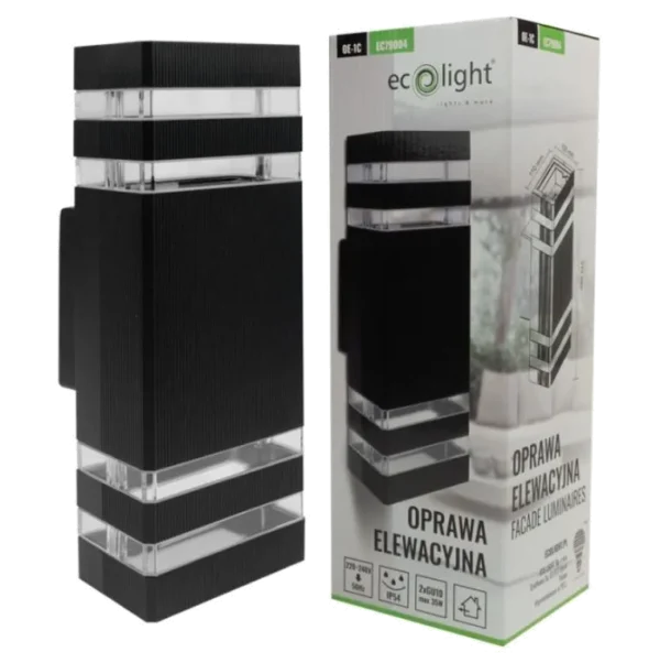 Oprawa elewacyjna 2xGU10 IP54 czarna aluminium OE-1C EC79004