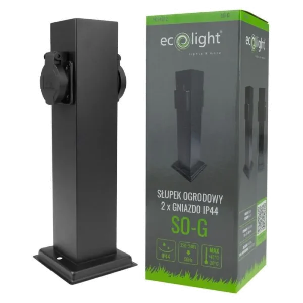Słupek ogrodowy z 2 gniazdami 230V IP44 czarny SO-G EC61012 EcoLight