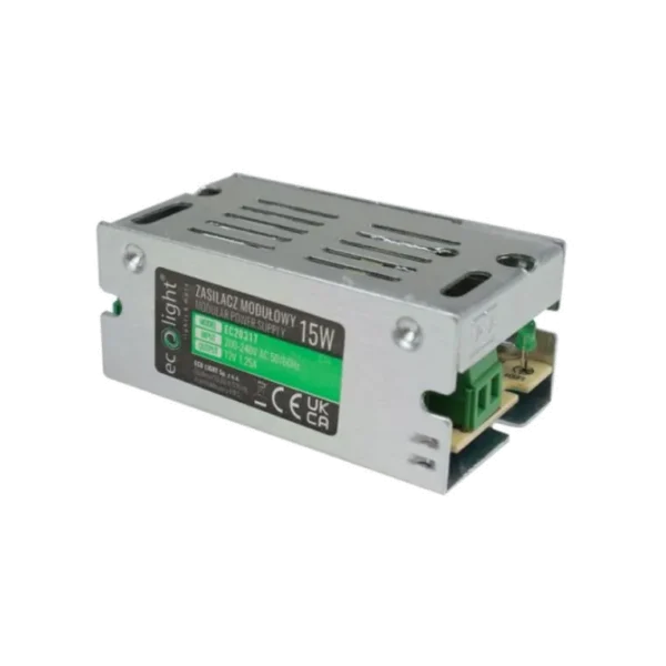 Zasilacz LED 15W 12V 1.25A IP20 SLIM modułowy Ecolight EC20317