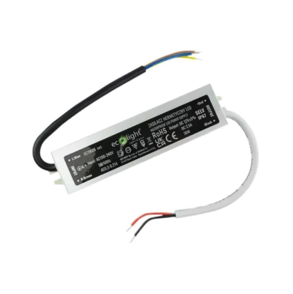 Zasilacz LED hermetyczny 30W 12V 2.5A IP67 EC79608