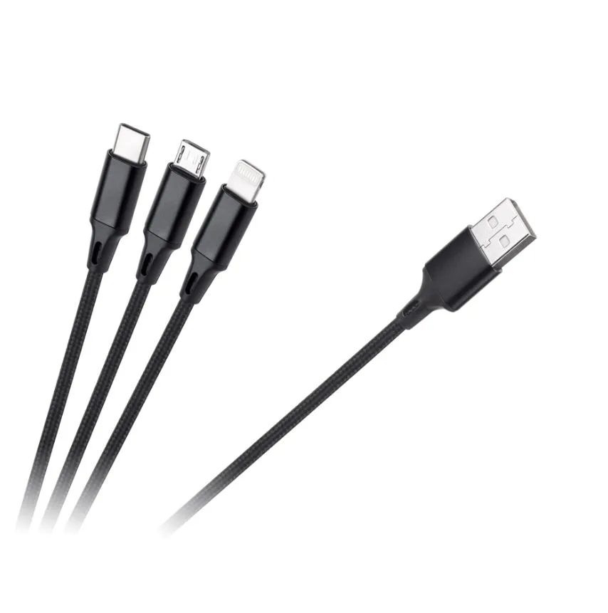 Kabel USB 3w1 microUSB / USB-C / Lightning 100 cm czarny RB-6005-100-B Rebel 1 Kabel USB 3w1 czarny RB-6005-100-B Rebel