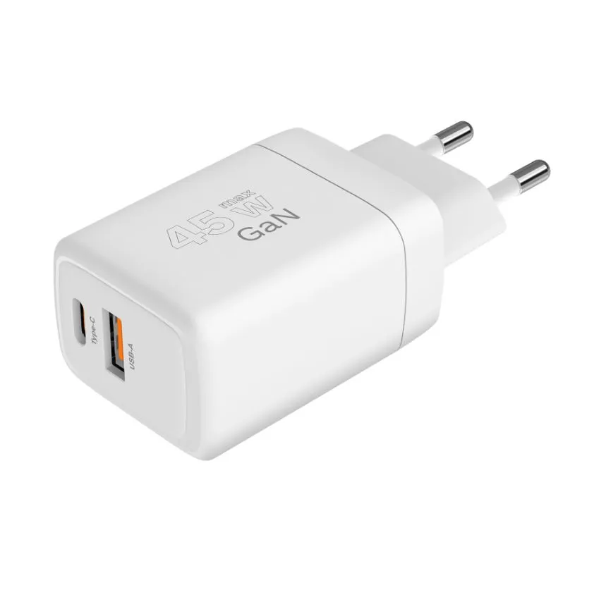 Ładowarka sieciowa 45 W GaN USB A + USB-C Power Delivery + Quick Charge Kruger&Matz KM0856 1 Ładowarka sieciowa 45 W GaN USB A + USB-C KrugerMatz KM0856
