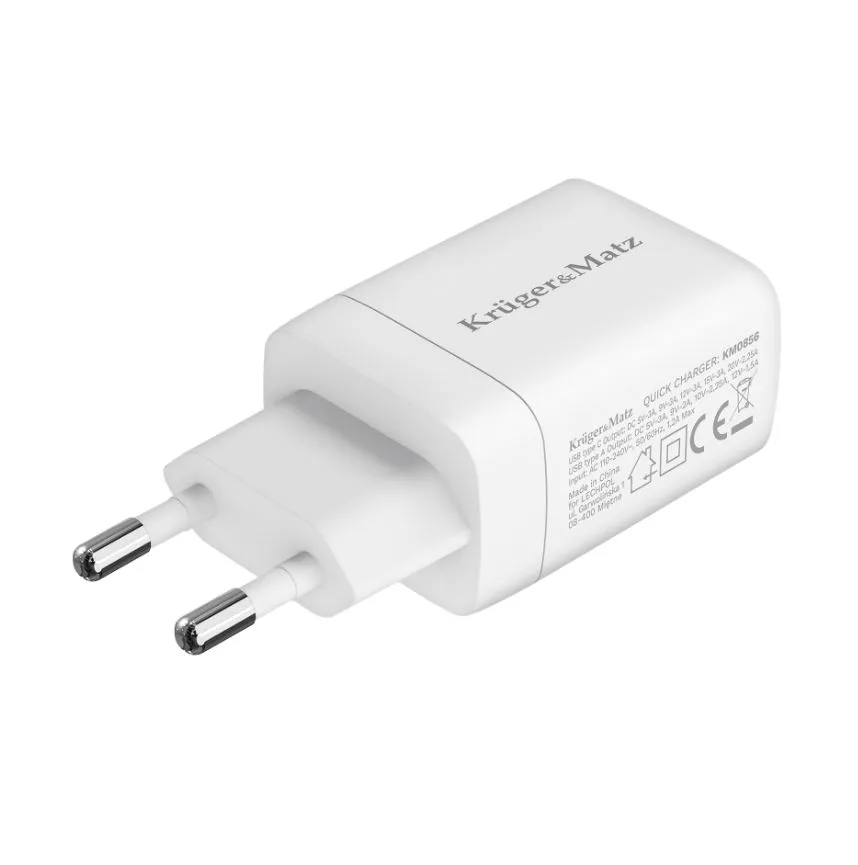 Ładowarka sieciowa 45 W GaN USB A + USB-C Power Delivery + Quick Charge Kruger&Matz KM0856 2 Ładowarka sieciowa 45 W GaN USB A + USB-C KrugerMatz KM0856
