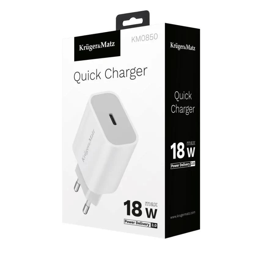Ładowarka sieciowa USB-C Power Delivery 18 W – Kruger&Matz KM0850 6 Ładowarka sieciowa USB-C Power Delivery 18 W – Kruger&Matz KM0850