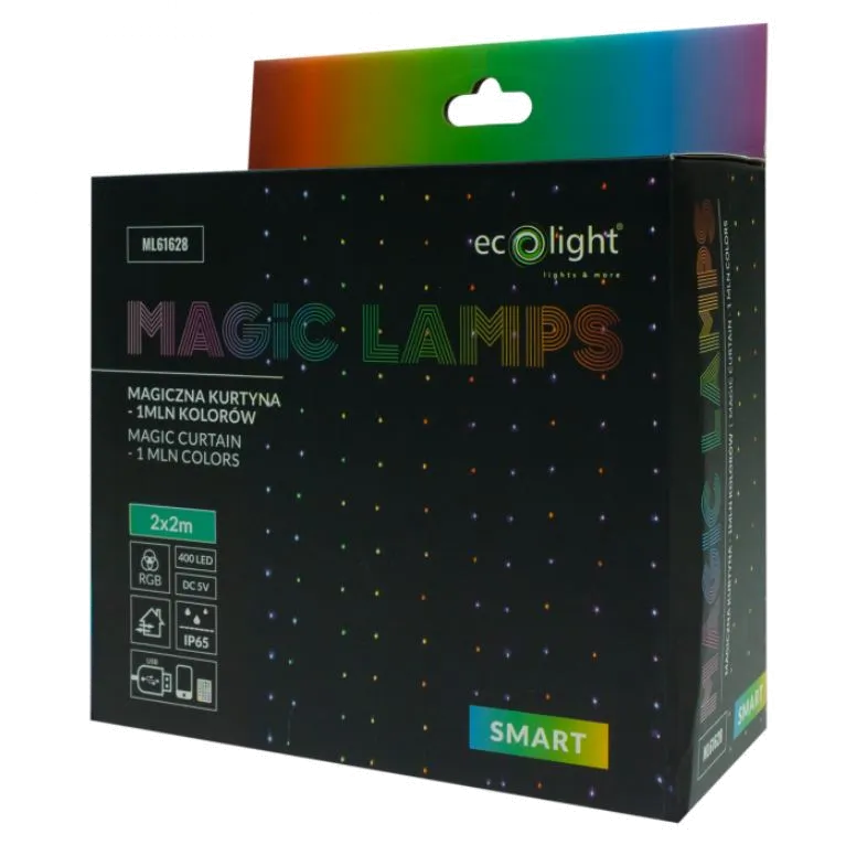 Magiczna Kurtyna LED 400 RGB 2×2 m – 1 mln kolorów, USB 5V, Kurtyna Świetlna 400 LED – Eco Light 1 Magiczna Kurtyna LED 400 RGB 2×2 m