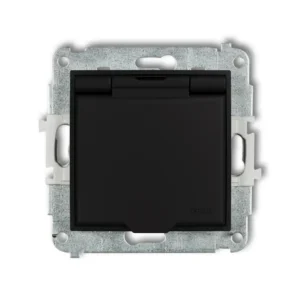 Karlik MINI Gniazdo bryzgoszczelne z uziemieniem 2P+Z IP44 czarny mat 12MGPB-1zp