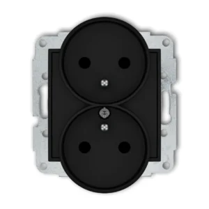Karlik MINI Gniazdo podwójne do ramki z uziemieniem 2x2P+Z czarny mat 12MGPR-2